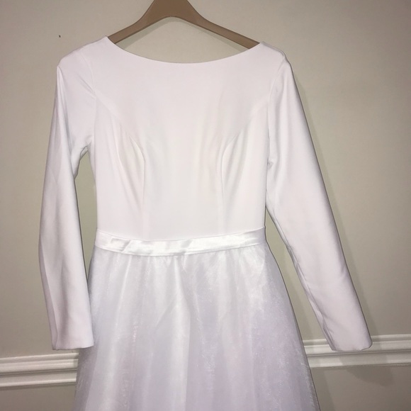 White longsleeve wedding dress a line - Picture 3 of 8